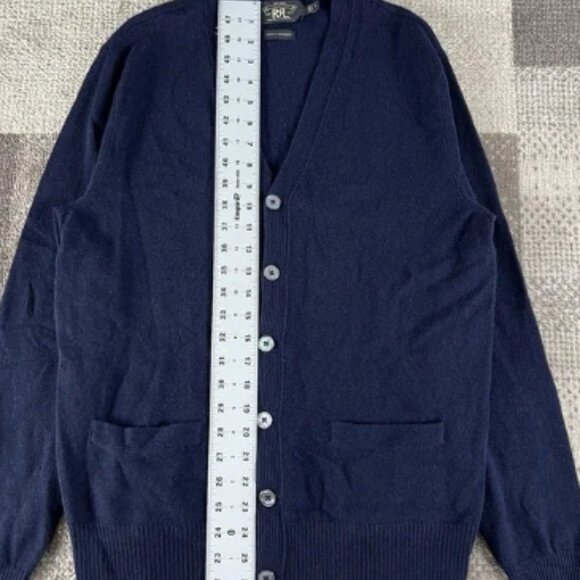RRL Double RL Men's‎ Knit Cashmere Cardigan V-Neck Sweater Navy Blue Medium - Picture 7 of 9